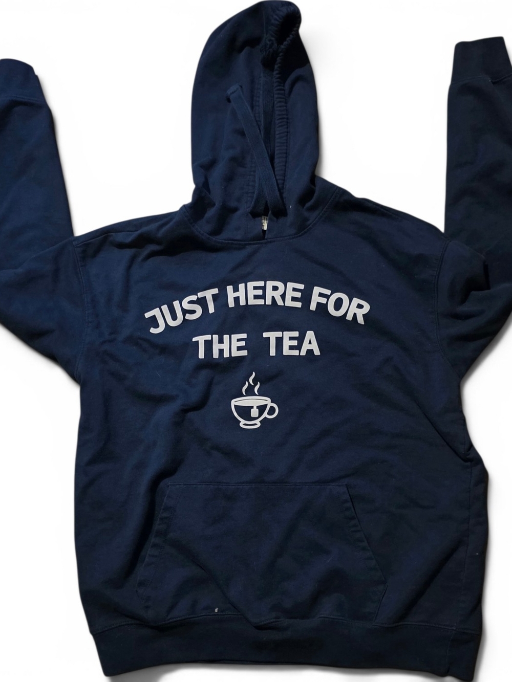 Wound Up Navy Zip-Up Hoodie with 'Just Here For The Tea' Graphic